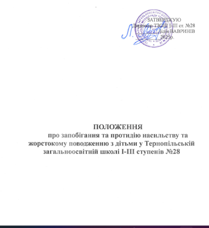ПОЛОЖЕННЯ про запобігання та протидію насильству та жорстокому поводженню з дітьми у Тернопільській загальноосвітній школі І-ІІІ ступенів №28».